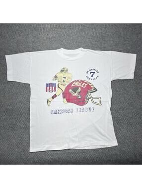 Vintage 90S American League Eagles Football T-Shirt Large RARE MENS WHITE